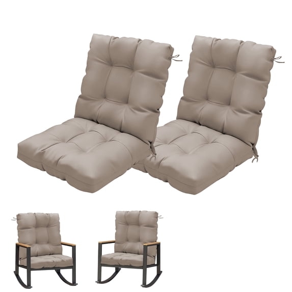 SDJPOI Outdoor High Back Chair Cushions Set of 2, 42"x 21" x 4" Tufted Rocking Chair Cushions with Ties, Fade-Resistant & Waterproof Seat Pad for Indoor & Outdoor Use