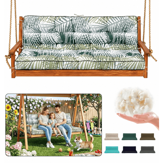 SDJPOI Outdoor Porch Swing Cushions, 4" Thick 3 Seater swing replacement cushions, 55'' Waterproof Bench Cushions with Backrest & Ties for Patio Furniture