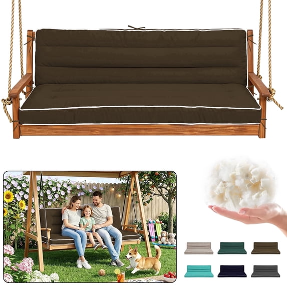SDJPOI Outdoor Porch Swing Cushions, 4" Thick 3 Seater swing replacement cushions, 63'' Waterproof Bench Cushions with Backrest & Ties for Patio Furniture