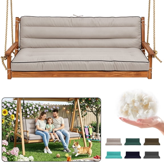 SDJPOI Outdoor Porch Swing Cushions, 4" Thick 3 Seater swing replacement cushions, 63'' Waterproof Bench Cushions with Backrest & Ties for Patio Furniture