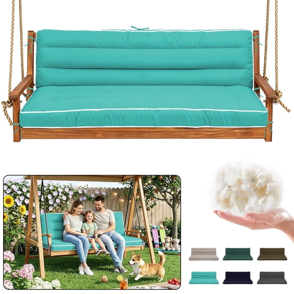 SDJPOI Outdoor Porch Swing Cushions, 4" Thick 3 Seater swing replacement cushions, 63'' Waterproof Bench Cushions with Backrest & Ties for Patio Furniture