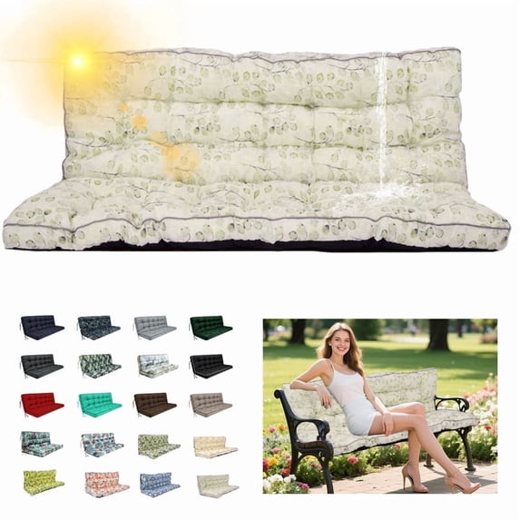 SDJPOI Outdoor Swing Cushions, Porch Swing Cushions 2-3 Seater Replacement with Backrest, Waterproof Thicken 4" Bench Cushion with Ties for Patio Porch Lawn and Garden