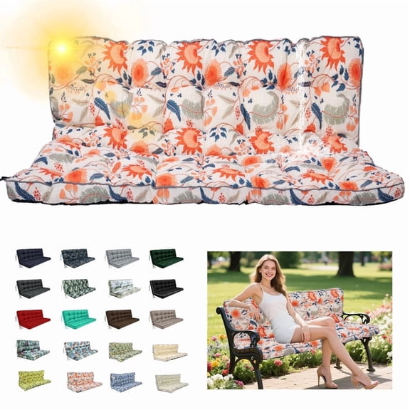 SDJPOI Outdoor Swing Cushions, Porch Swing Cushions 2-3 Seater Replacement with Backrest, Waterproof Thicken 4" Bench Cushion with Ties for Patio Porch Lawn and Garden