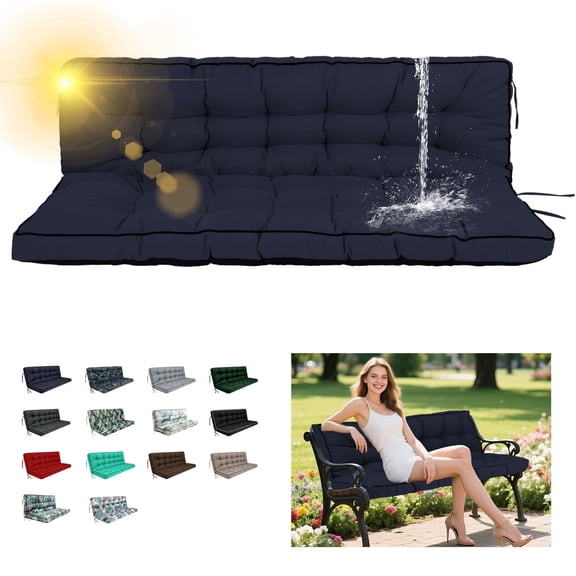 SDJPOI Outdoor Swing Cushions, Porch Swing Cushions 2-3 Seater Replacement with Backrest, Waterproof Thicken 4" Bench Cushion with Ties for Patio Porch Lawn and Garden