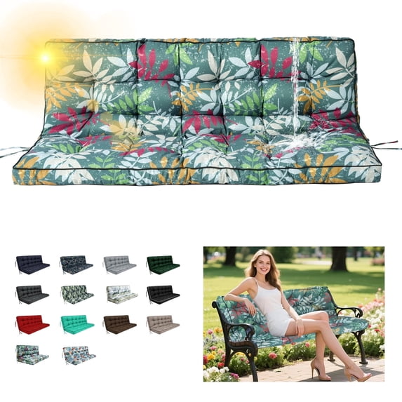 SDJPOI Outdoor Swing Cushions, Porch Swing Cushions 2-3 Seater Replacement with Backrest, Waterproof Thicken 4" Bench Cushion with Ties for Patio Porch Lawn and Garden