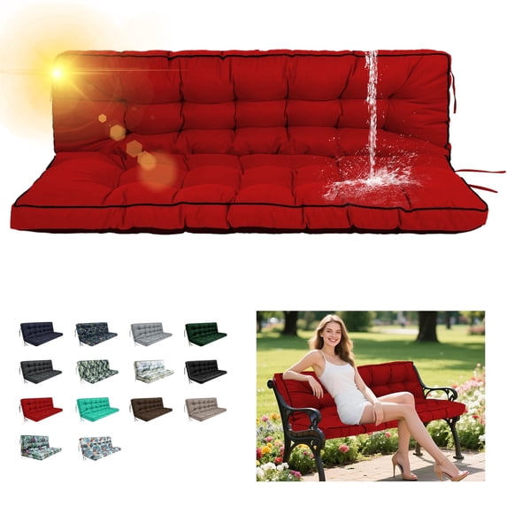 SDJPOI Outdoor Swing Cushions, Porch Swing Cushions 2-3 Seater Replacement with Backrest, Waterproof Thicken 4" Bench Cushion with Ties for Patio Porch Lawn and Garden