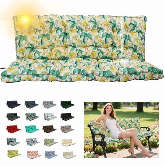 SDJPOI Outdoor Swing Cushions, Porch Swing Cushions 2-3 Seater Replacement with Backrest, Waterproof Thicken 4" Bench Cushion with Ties for Patio Porch Lawn and Garden