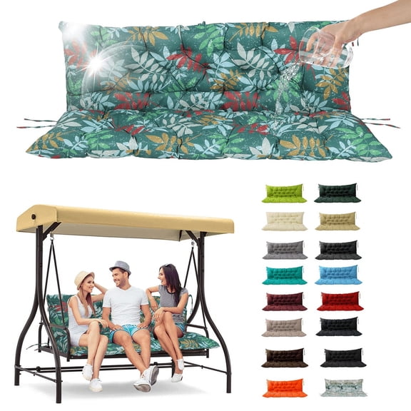 SDJPOI Porch Swing Replacement Cushion, 4" Thick Waterproof 2-3 Seater Bench Cushion with Backrest, Outdoor Swing Cushions for Outdoor Furniture(Green Flower,70*40in)