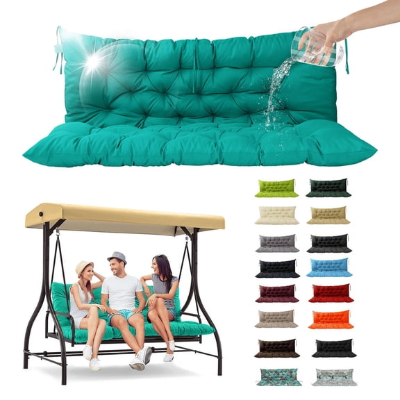 SDJPOI Porch Swing Replacement Cushion, 4" Thick Waterproof 2-3 Seater Bench Cushion with Backrest, Outdoor Swing Cushions for Outdoor Furniture(Lake Blue,60*40in)