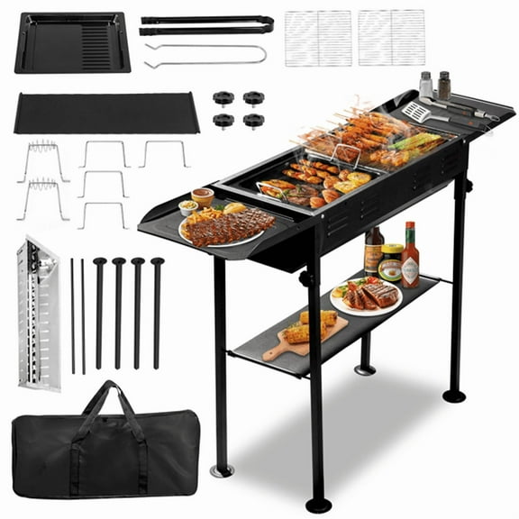 SDJPOI Portable Charcoal Grills for Outdoor BBQ, Foldable Kabob Barbecue Grill for Camping BBQ Griddle Lamb Skewer in Garden Backyard Party Picnic Travel