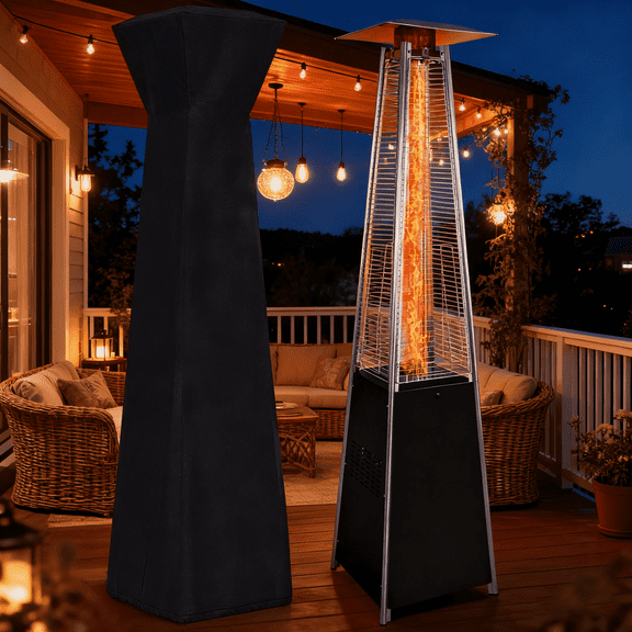 SDJPOI Pyramid Patio Heater with Wheels, 48,000 BTU Tube Propane Heater with Protective Cover & Safety Protection, Portable Outdoor Heaters for Home and Commercial