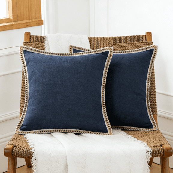 SDJPOI Set of 2 Throw Pillow Covers, Decorative Pillowcase with Burlap Linen Trimmed Tailored Edges, for Sofa Couch Living Room, 20x20inches