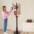thumbnail image 1 of SDJPOI Solid Coat Rack Freestanding with 11 Hooks, Natural Birch Wood Coat stands with Sturdy Round Base, Heavy-duty Tree Coat Hanger Standing for Entryway Hallway Bedroom, 1 of 8