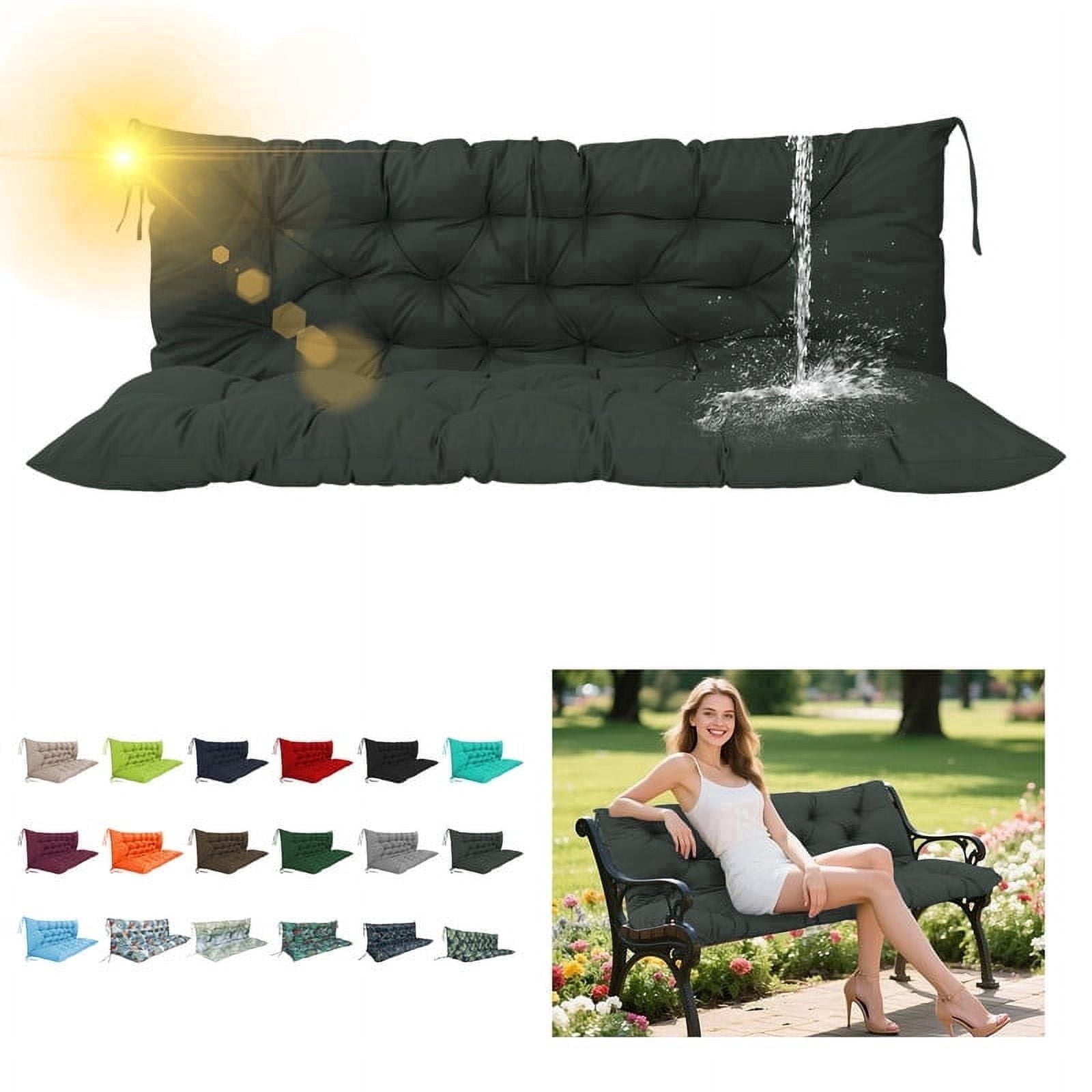 SDJPOI 2-3 Seater Porch Swing Replacement Cushion, Thicken 4" Waterproof Outdoor Bench Cushions with Backrest for Outdoor Furniture