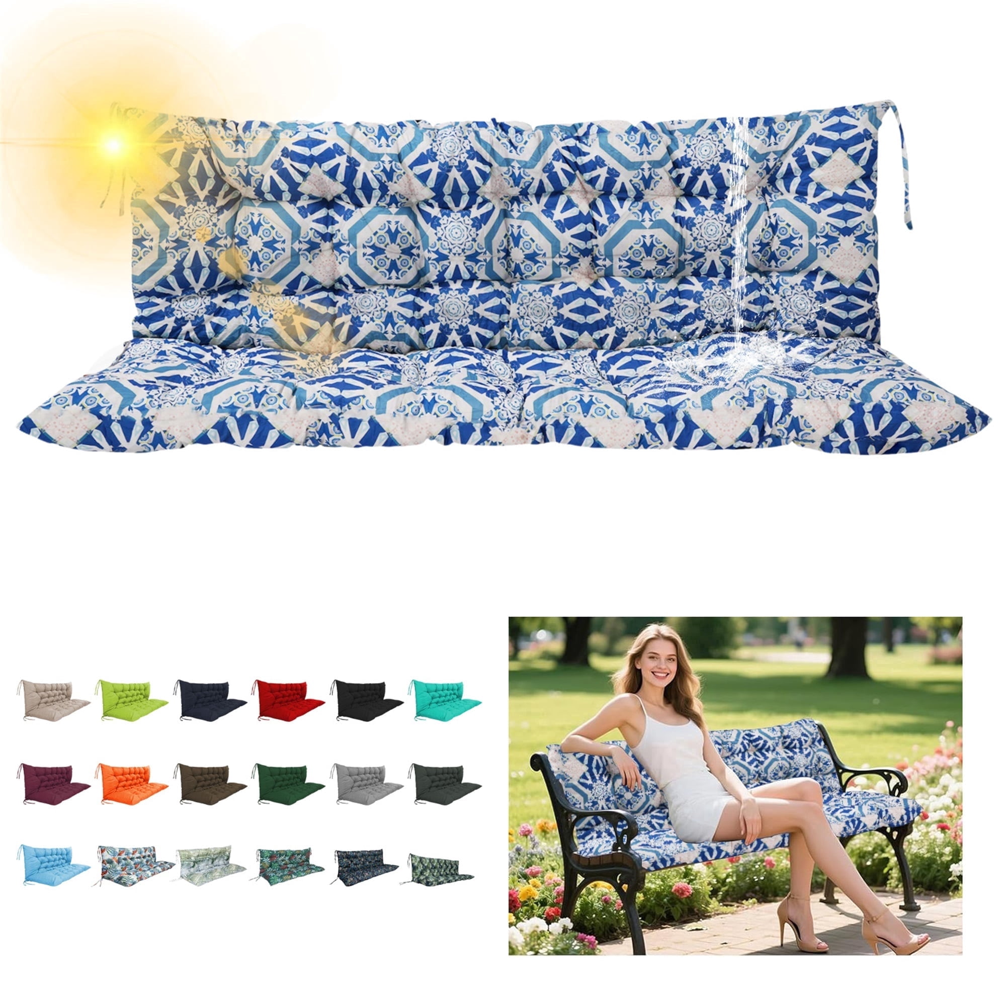 SDJPOI 2-3 Seater Porch Swing Replacement Cushion, Thicken 4" Waterproof Outdoor Bench Cushions with Backrest for Outdoor Furniture