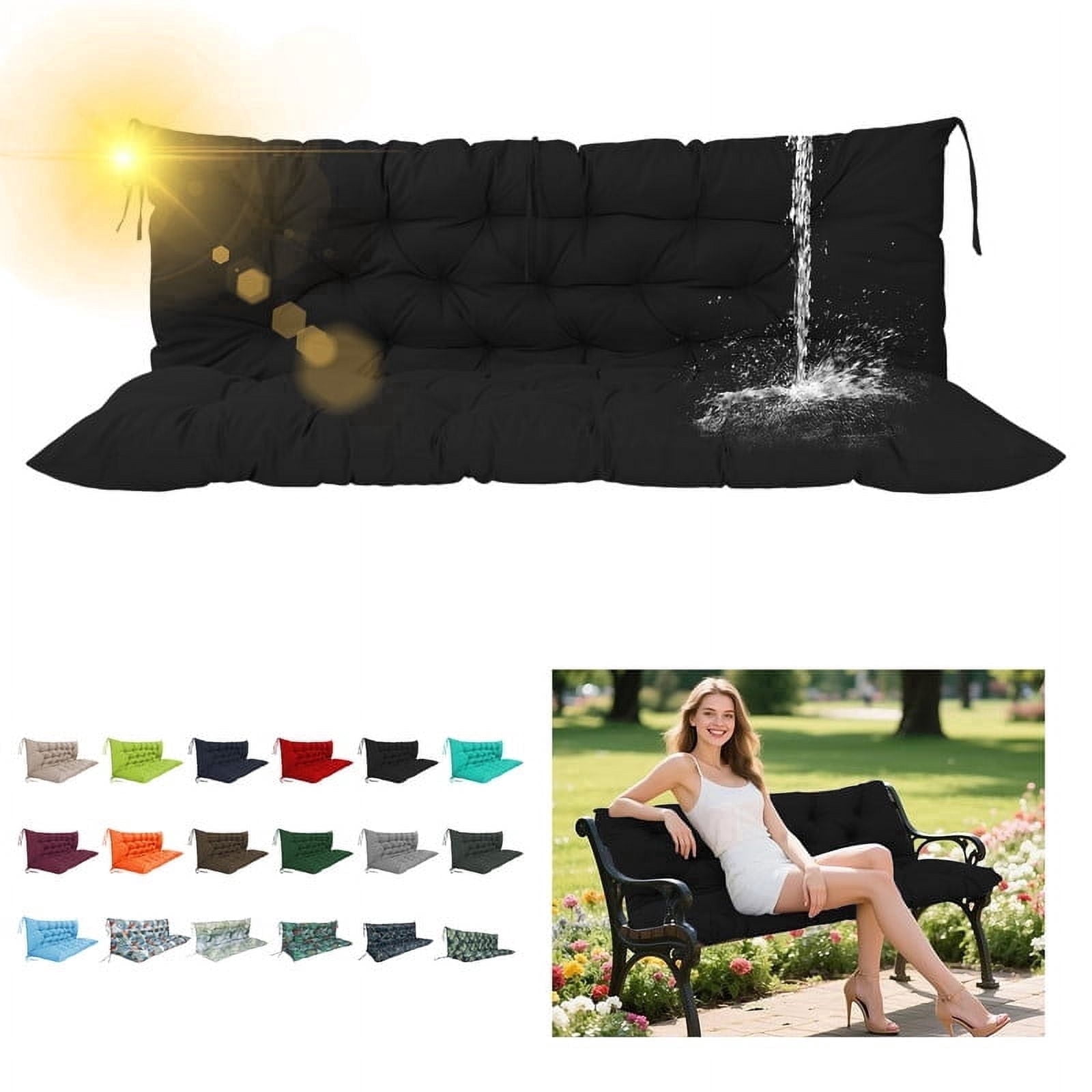 SDJPOI 2-3 Seater Porch Swing Replacement Cushion, Thicken 4" Waterproof Outdoor Bench Cushions with Backrest for Outdoor Furniture