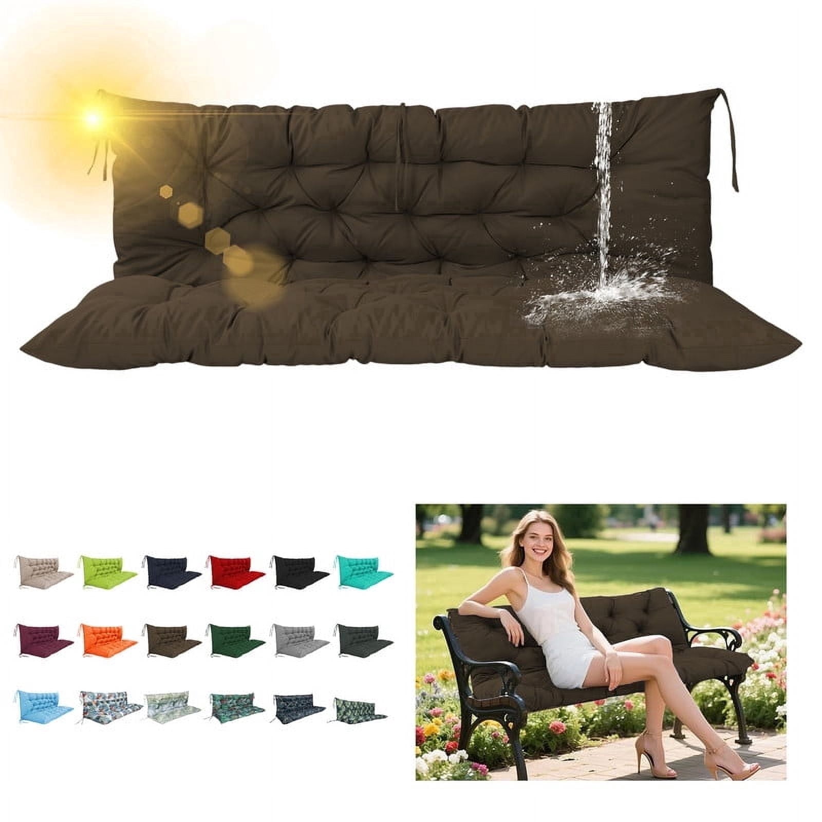 SDJPOI 2-3 Seater Porch Swing Replacement Cushion, Thicken 4" Waterproof Outdoor Bench Cushions with Backrest for Outdoor Furniture