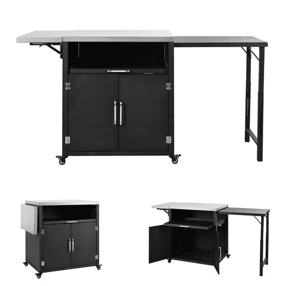 SDJPOI Versatile Outdoor Cabinet with Folding & Expandable Work Surfaces, Ample Storage Space, and Lockable Wheels