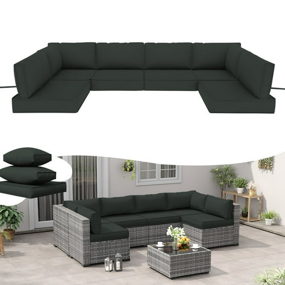 SDJPOI14 Piece Outdoor Replacement Cushion Set, Water-Repellent Sectional Cushion for Patio Furniture, Couch Coushions for 6-Seat Wicker Conversation Sets