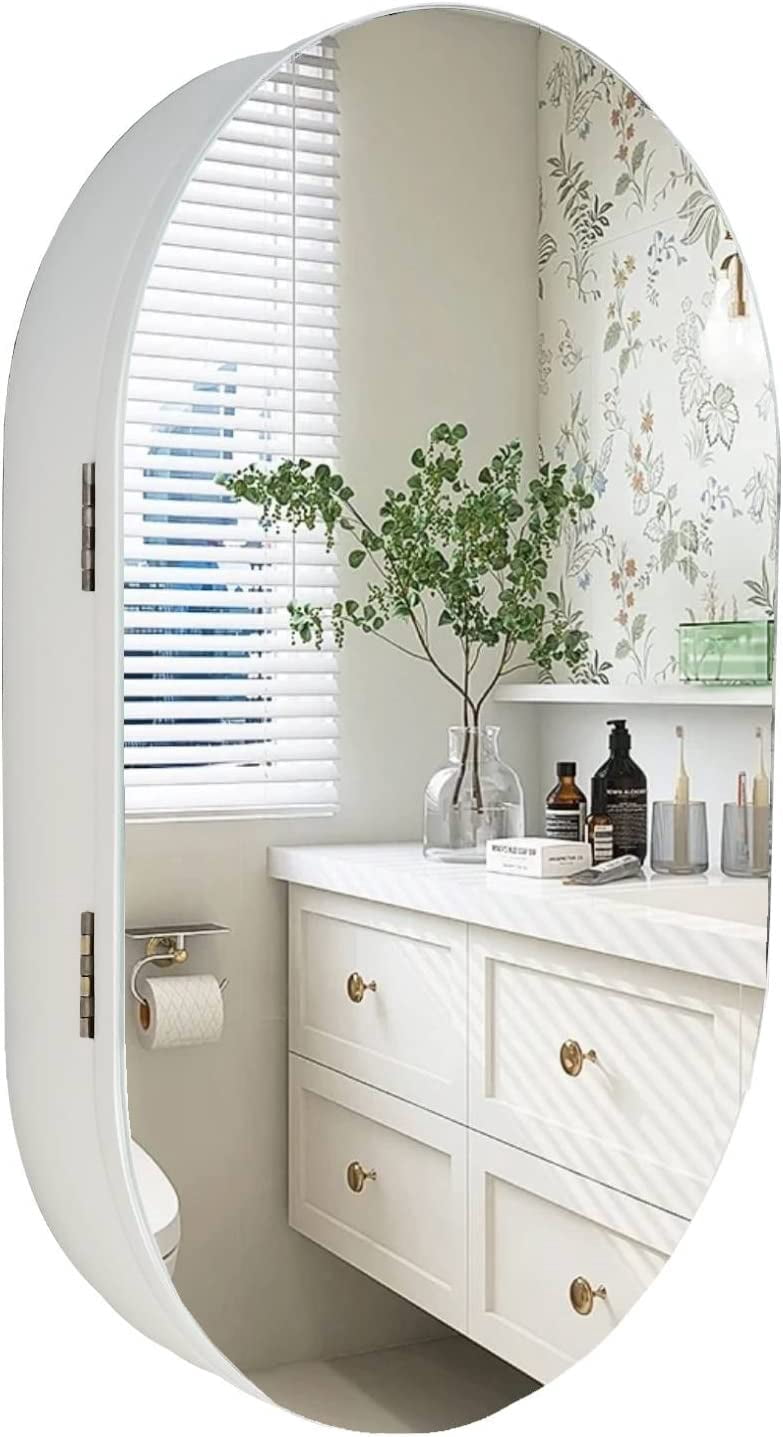 SDK Medicine Cabinet Oval Bathroom Mirror Cabinets 20 inch x 31 inch ...