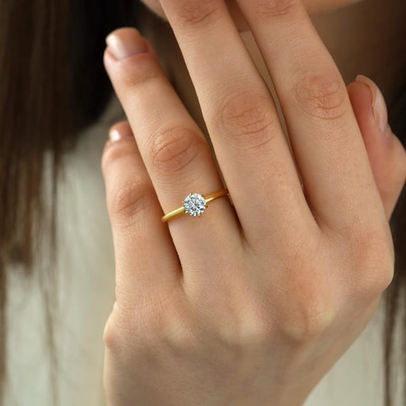 Silver Pickup Rings SDLJ 0.60 CT Round Cut Lab Grown Diamond 6-Prong Solitaire Engagement ...