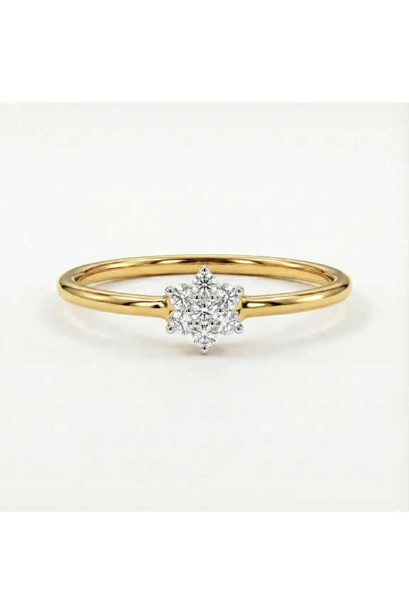 Minimalist Sparkling Flower Cluster Ring 925 Sterling Silver Gold Plated Dainty Starburst Band Size 5–10