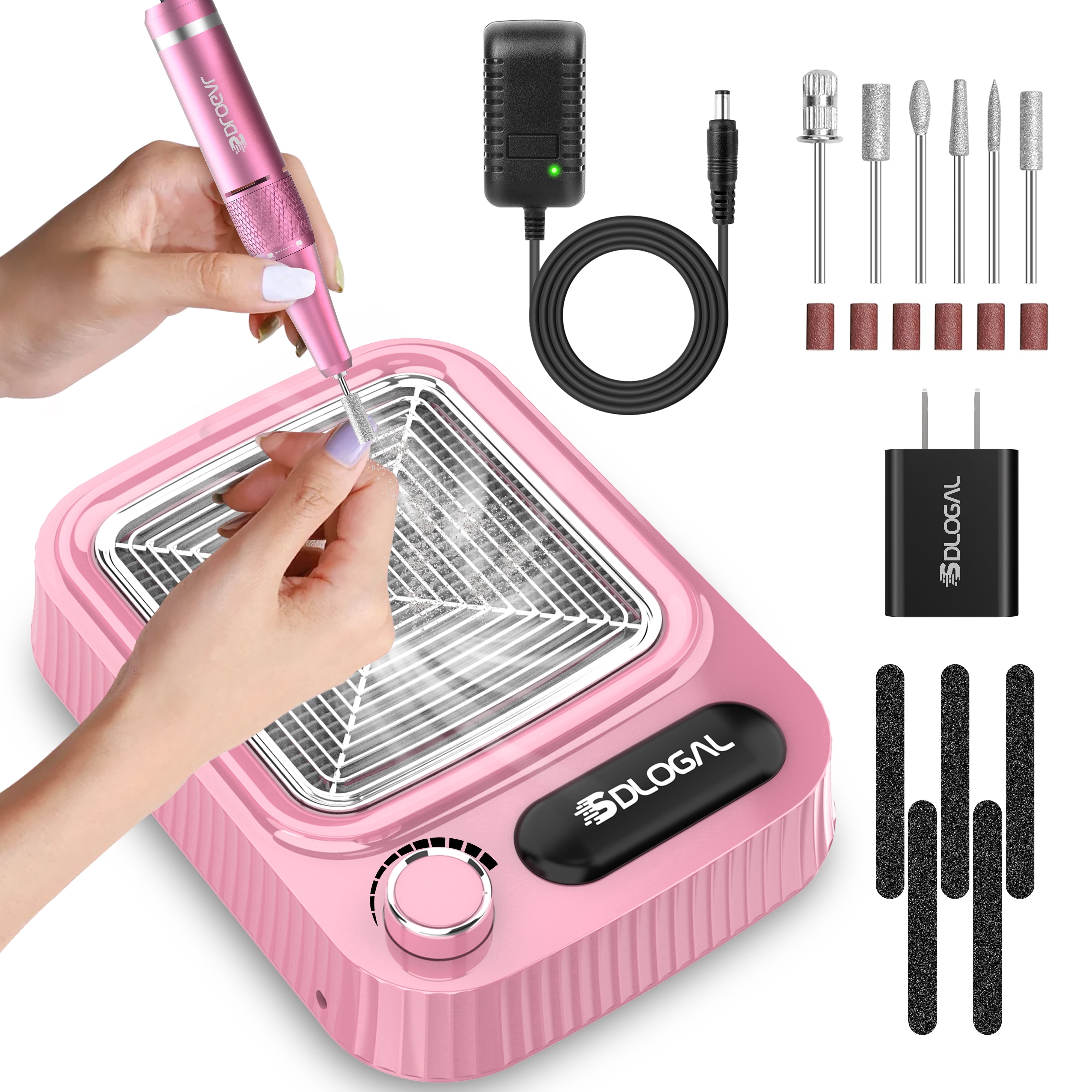 Sdlogal 3-in-1 Electric Nail Drill Polisher with Vacuum Cleaner, 45000 RPM, Polishing,Variable Speed