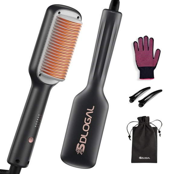 Sdlogal 9.8" Professional Heated Hair Straightening Brush, Automatic Shutoff, ABS,Black