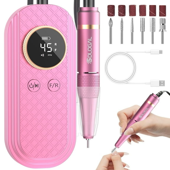 Sdlogal Professional Electric Nail File Drill Kit Rechargeable Manicure 45000 RPM Battery Powered