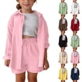 thumbnail image 1 of SDNall 2 Pack Toddler Girls Outfit, Long Sleeve Open Front Shirt & Elastic Waist Shorts Casual Set, Trendy Vacation Weekend Outing Daily Wear Clothes Set for Girls 3-14 Years, 1 of 10