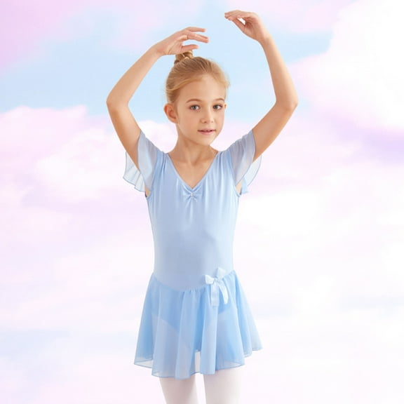 SDNall Ballet Leotards for Girls Children'S Dance Leotard Clothes Summer Flying Sleeve Training Clothes Toddler Dance Outfits Age:4-5 Years