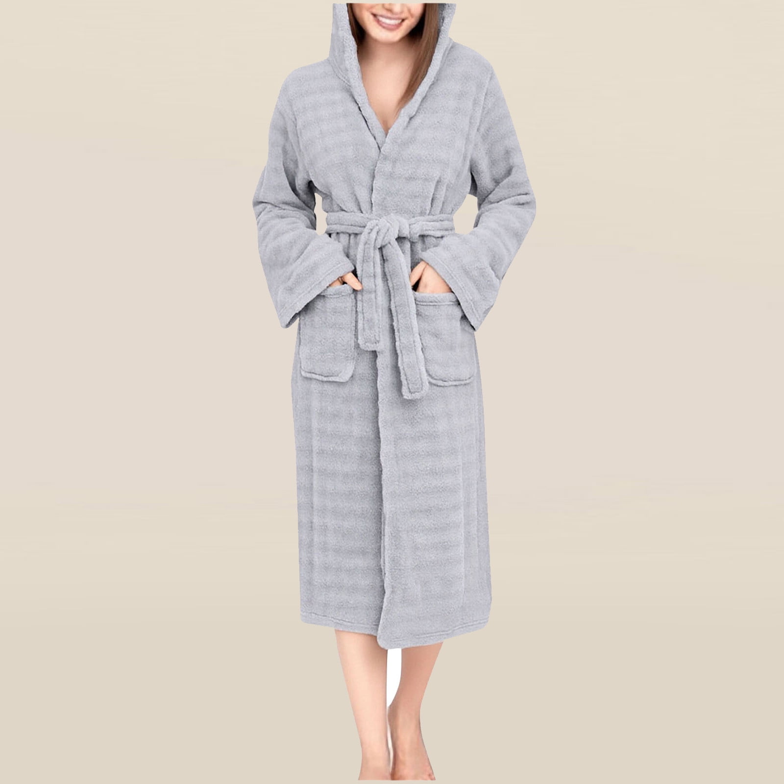 SDNall Bathrobe for Women, Thickened Fleece Plaid Absorbent Hooded Robe ...