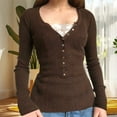 thumbnail image 1 of SDNall Bella Swan 2000S Knit Top, Lace & Paneled Crop Button Up Shirt For Women, Y2K Basic, 1 of 5