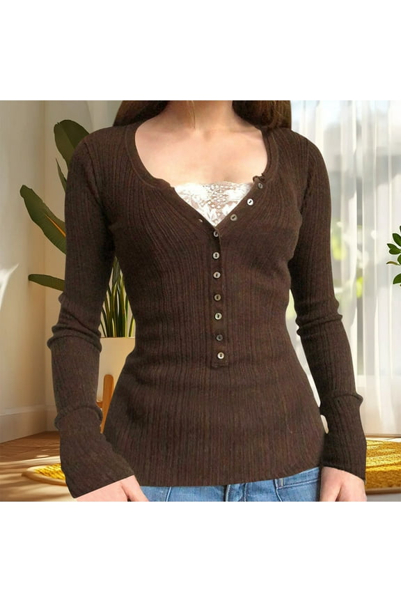 Bella Swan 2000S Knit Top, Lace & Paneled Crop Button Up Shirt For Women, Y2K Basic