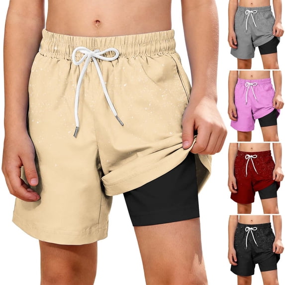 SDNall Boys Drawstring Sport Shorts, Dual Layer Inner Liner Short Pants for Boys, Summer Outdoor Bottoms for Athletic Training Wear Ages 5-14
