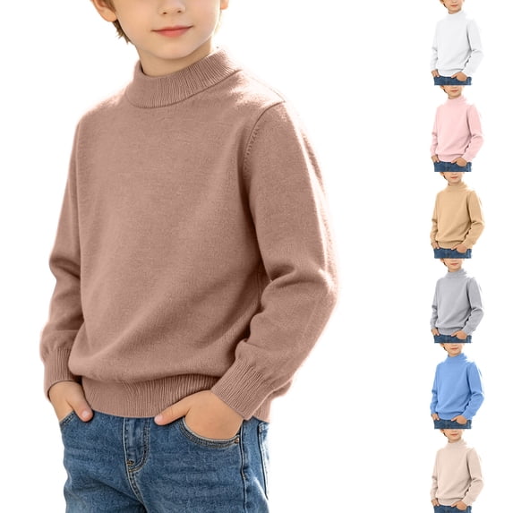 SDNall Boys and Girls Casual Mock Neck Sweaters, Solid Relaxed Fit Pullover Layering Tops for School, Fall Winter Everyday Thick Soft Knitted Cotton Sweater 1-12 Years