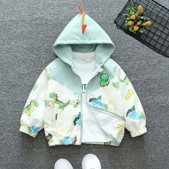 SDNall Boys and Girls Jacket Children'S Clothing Children'S Spring Clothing Little Dinosaur Jacket Small and Medium Children'S Spring Jacket (,Green)