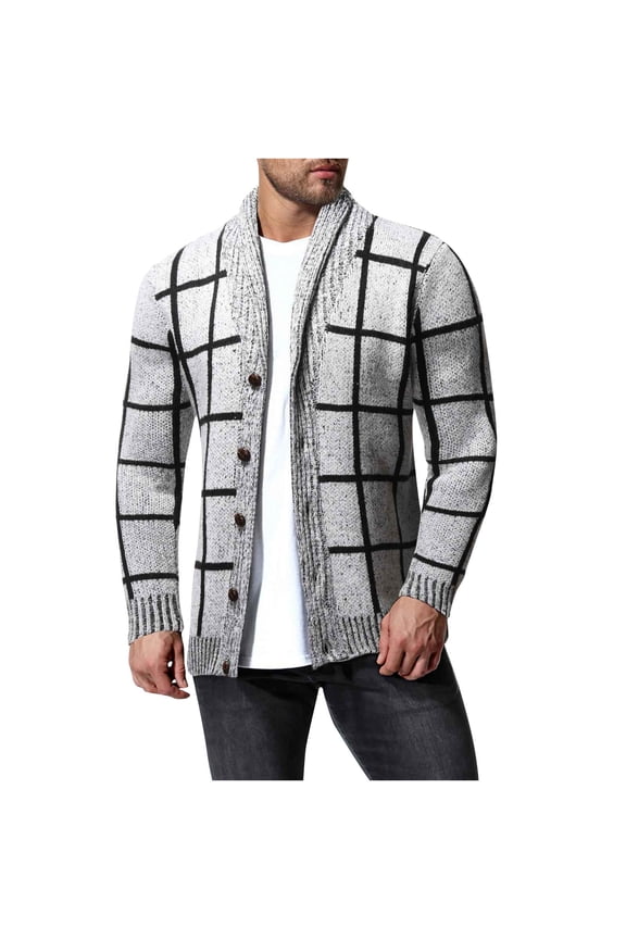 Cardigan Sweaters for Men, Mens Cardigan Sweaters, Mens Cardigan Sweaters with Buttons, Mens Vintage Check Cardigan Pocket Button Knit Sweater Jacket, Knit Sweater Men