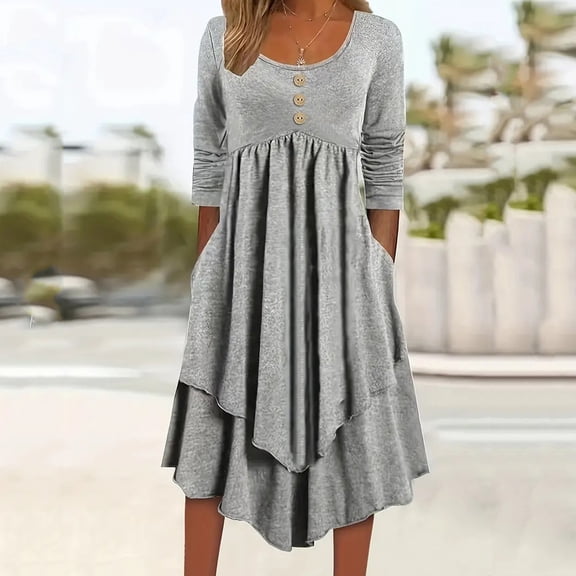 SDNall Casual Dresses for Women, Casual Dress for Women, Long Dresses for Women, Fashion Womens Casual Long Sleeve Printed Round-Neck Ladies Dress Dresses, Womens Casual Dresses