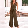 thumbnail image 1 of SDNall Casual Pants for Women Fashion Summer Solid Casual V Neck Sleeveless Belted High Waist Long Pants Rompers, 1 of 9
