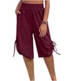 thumbnail image 1 of SDNall Casual Shorts for Women Fashion Casual Solid Color Waist Elastic Loose Straight Wide Leg Half Shorts Pants with Pocket Linen Shorts for Women, 1 of 9
