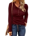 thumbnail image 1 of SDNall Casual Solid Round Neck Long Sleeve T-Shirt with Buttons for Women's Fashion, 1 of 4