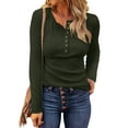 thumbnail image 1 of SDNall Casual Solid Round Neck Long Sleeve T-Shirt with Buttons for Women's Fashion, 1 of 4