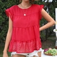 thumbnail image 1 of SDNall Chiffon Tops for Women Fashion Summer Causal Solid Color Loose Short Sleeved Splicing Tops Summer Blouses for Women 2024 (Red, Sizes S-XL), 1 of 9
