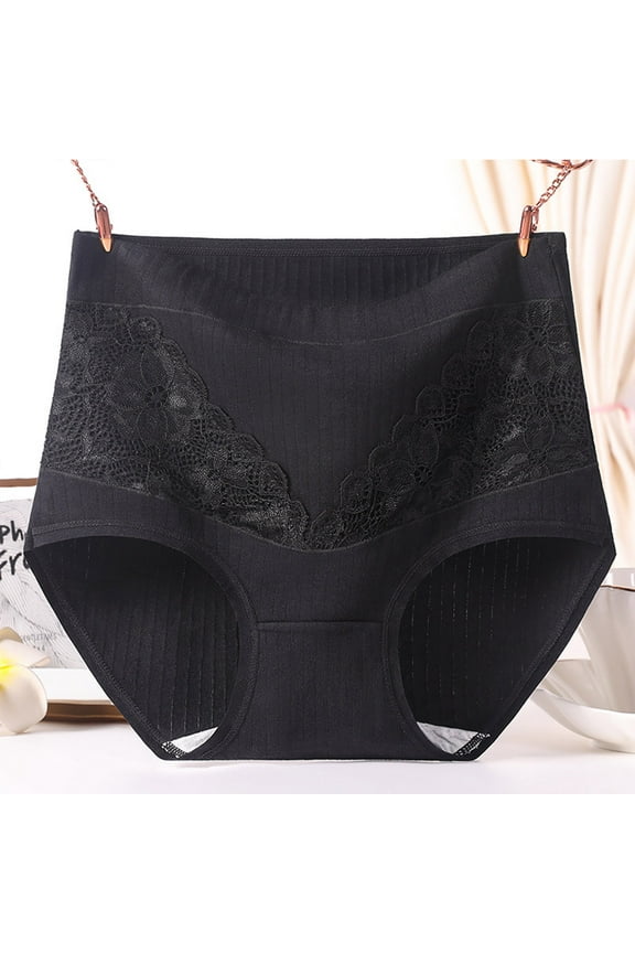 Cotton Lace Underwear for Women solid Lace Plus Size High Waist Leak Proof Cotton Crotch Shorts Underwear Panties ,Sizes:XL-6XL