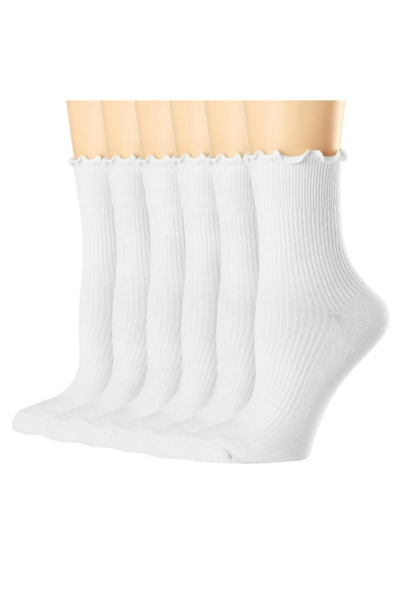 Crew Socks for Women 6-Pack Solid Color Breathable Double Needle Casual Everyday Cotton Socks for Girls and Teens