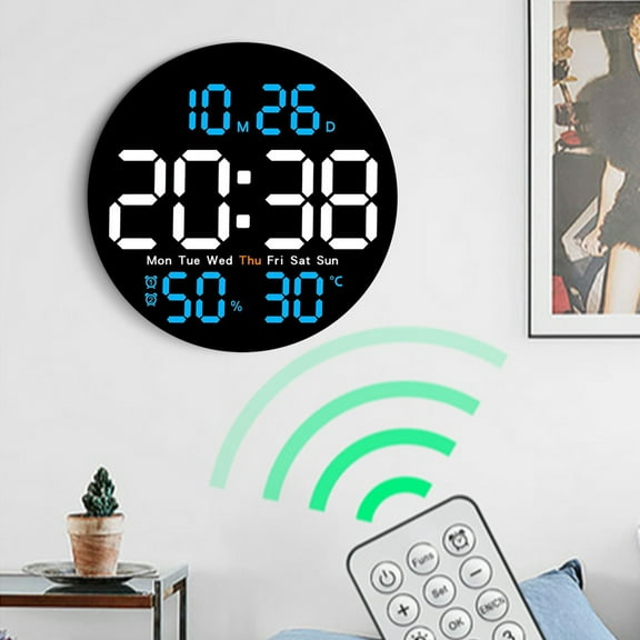 SDNall Digital Wall Clock, Digital Clock Wall, Round Clock Multi-Function Remote Control Clock Living Room Wall Clock Home Decoration Digital Electronic Clock Silent Clock Color Screen Clock