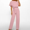 thumbnail image 1 of SDNall Dressy Jumpsuits for Women Wedding Guest Loose Batwing Short Sleeve Crewneck Rompers Long Pants Tie Waist Wide Legs Overall One Piece Outfits Rompers for Women (S-2XL), 1 of 8