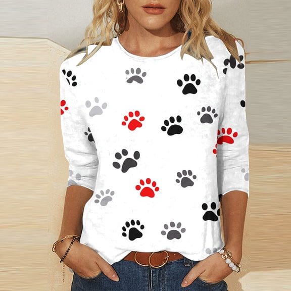 SDNall Fashion Womens Casual Print Round Neck 3/4 Sleeve T-Shirt Blouse