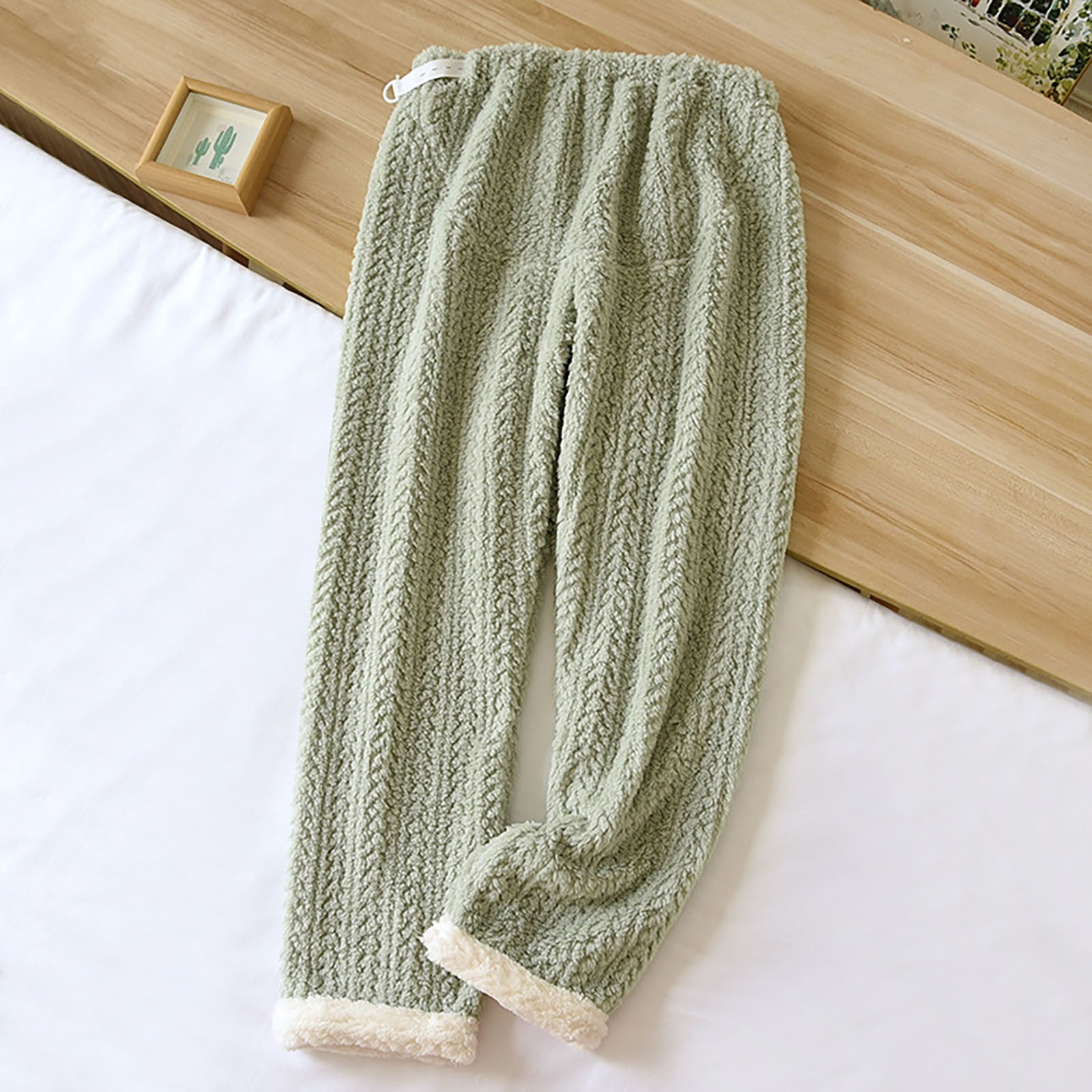 SDNall Flannel Sleep Pants for Women, Solid Color with Velvet Fleece ...